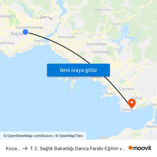 Kocatepe to T. C. Sağlık Bakanlığı Darıca Farabi Eğitim ve Araştırma Hastanesi map