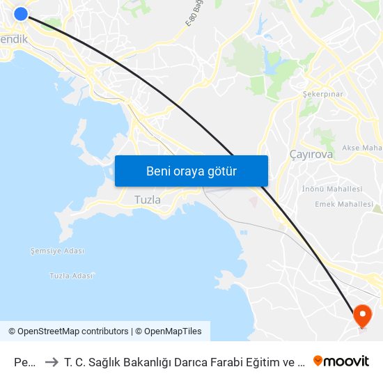 Pendik to T. C. Sağlık Bakanlığı Darıca Farabi Eğitim ve Araştırma Hastanesi map