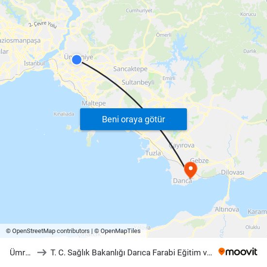 Ümraniye to T. C. Sağlık Bakanlığı Darıca Farabi Eğitim ve Araştırma Hastanesi map