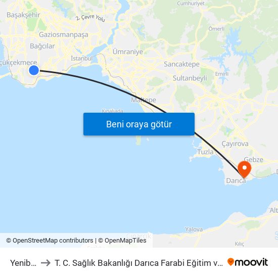 Yenibosna to T. C. Sağlık Bakanlığı Darıca Farabi Eğitim ve Araştırma Hastanesi map