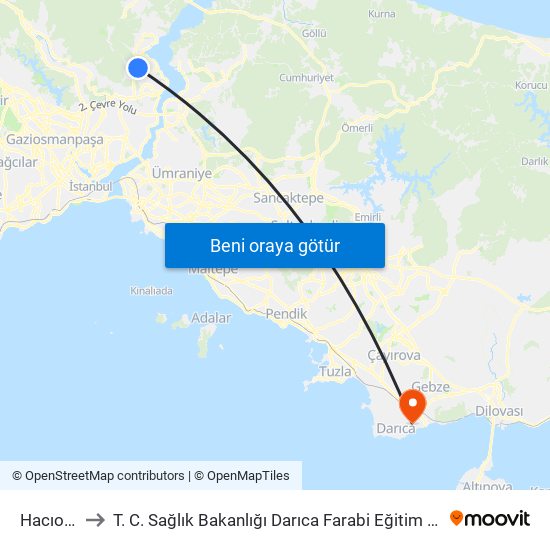 Hacıosman to T. C. Sağlık Bakanlığı Darıca Farabi Eğitim ve Araştırma Hastanesi map