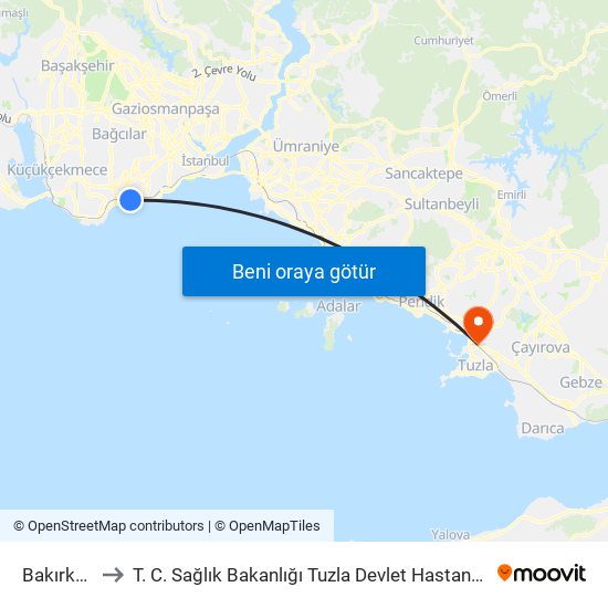 Bakırköy to T. C. Sağlık Bakanlığı Tuzla Devlet Hastanesi map