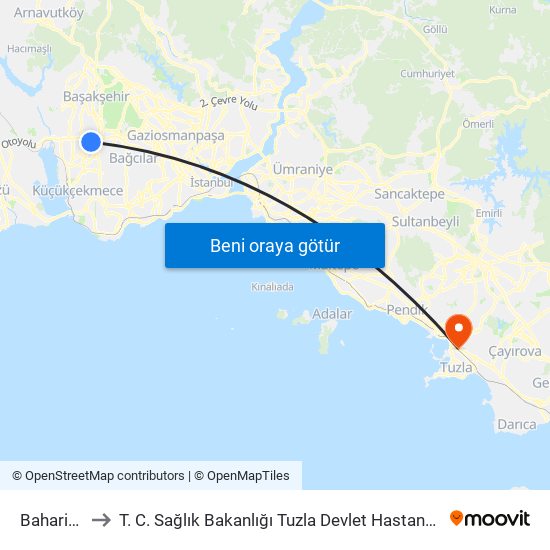 Bahariye to T. C. Sağlık Bakanlığı Tuzla Devlet Hastanesi map