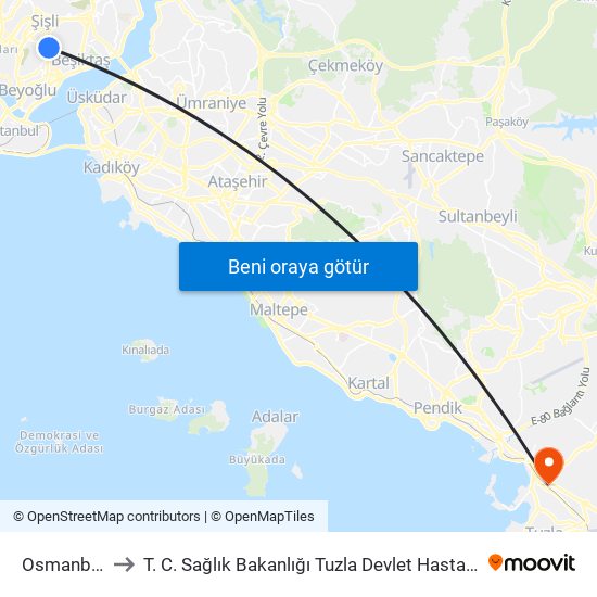 Osmanbey to T. C. Sağlık Bakanlığı Tuzla Devlet Hastanesi map