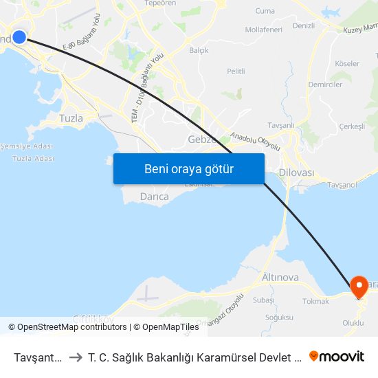 Tavşantepe to T. C. Sağlık Bakanlığı Karamürsel Devlet Hastanesi map