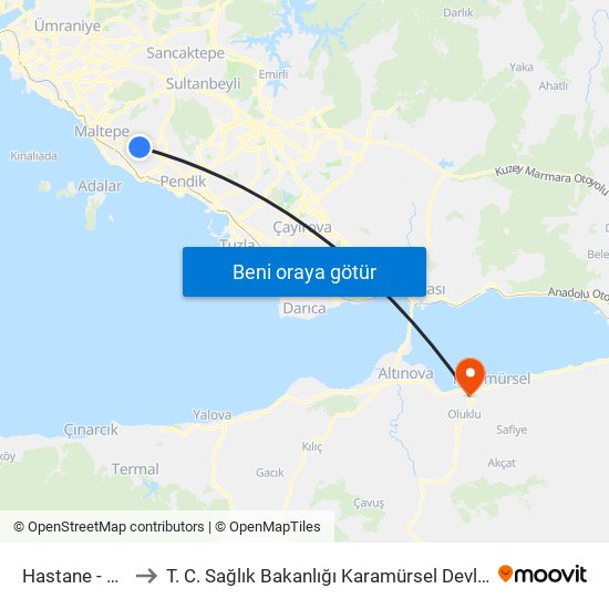 Hastane - Adliye to T. C. Sağlık Bakanlığı Karamürsel Devlet Hastanesi map