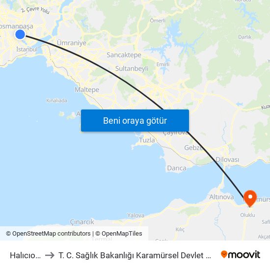 Halıcıoğlu to T. C. Sağlık Bakanlığı Karamürsel Devlet Hastanesi map