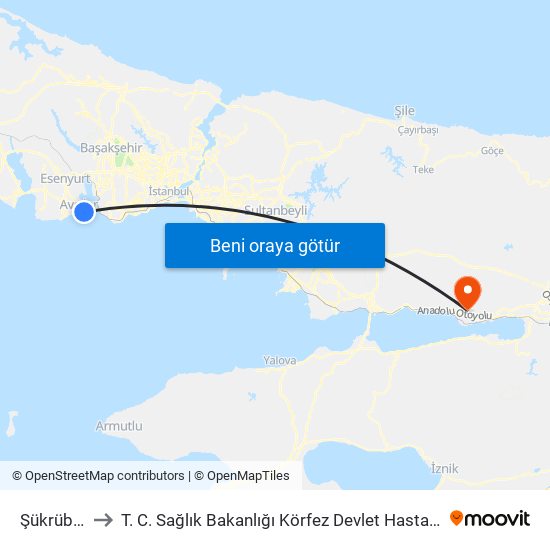 Şükrübey to T. C. Sağlık Bakanlığı Körfez Devlet Hastanesi map