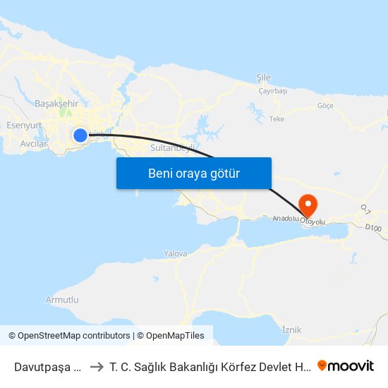 Davutpaşa - Ytü to T. C. Sağlık Bakanlığı Körfez Devlet Hastanesi map