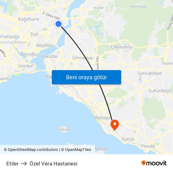Etiler to Özel Vera Hastanesi map