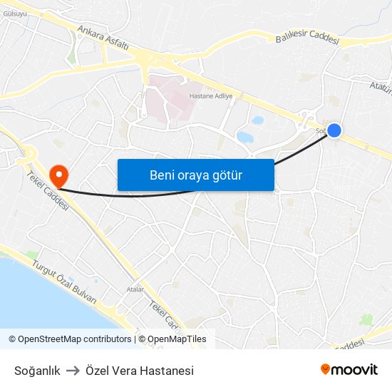 Soğanlık to Özel Vera Hastanesi map