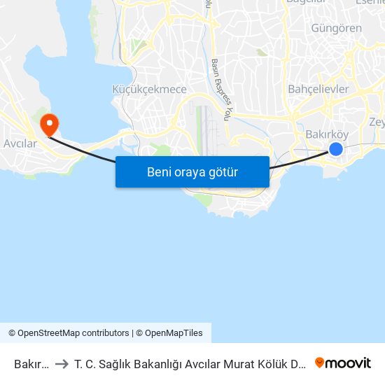 Bakırköy to T. C. Sağlık Bakanlığı Avcılar Murat Kölük Devlet Hastanesi map