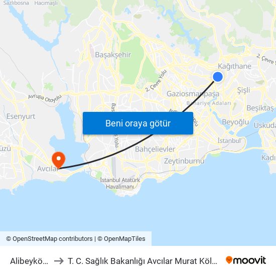 Alibeyköy (M7) to T. C. Sağlık Bakanlığı Avcılar Murat Kölük Devlet Hastanesi map