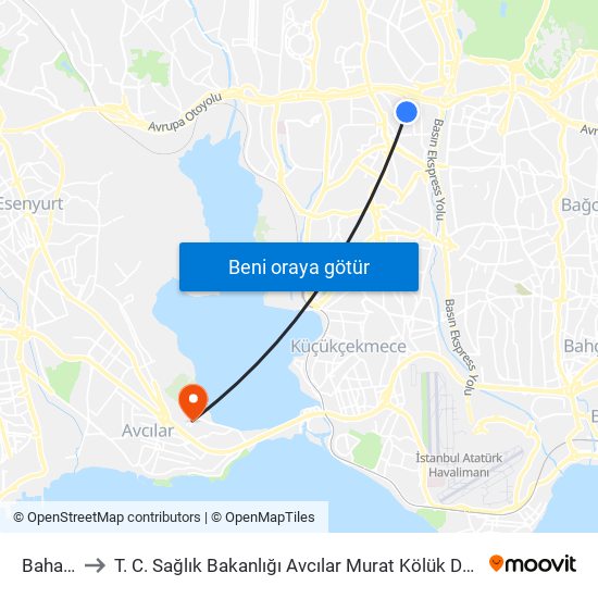 Bahariye to T. C. Sağlık Bakanlığı Avcılar Murat Kölük Devlet Hastanesi map