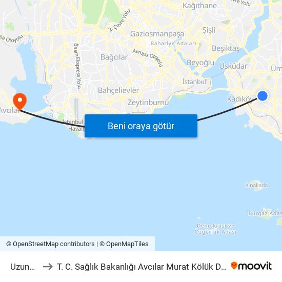 Uzunçayır to T. C. Sağlık Bakanlığı Avcılar Murat Kölük Devlet Hastanesi map