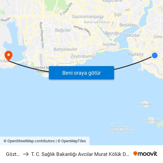 Göztepe to T. C. Sağlık Bakanlığı Avcılar Murat Kölük Devlet Hastanesi map