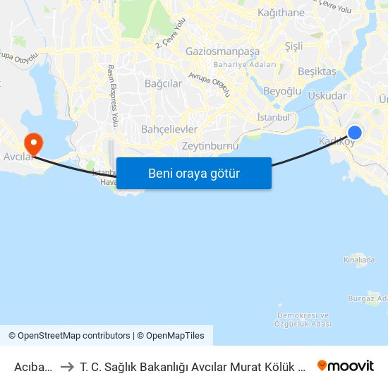 Acıbadem to T. C. Sağlık Bakanlığı Avcılar Murat Kölük Devlet Hastanesi map