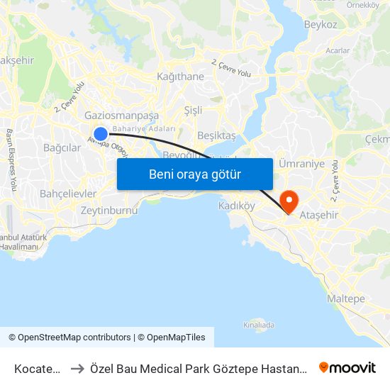 Kocatepe to Özel Bau Medical Park Göztepe Hastanesi map
