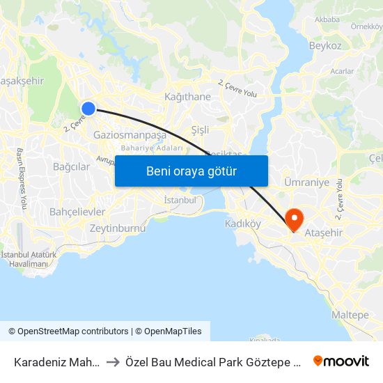 Karadeniz Mahallesi to Özel Bau Medical Park Göztepe Hastanesi map