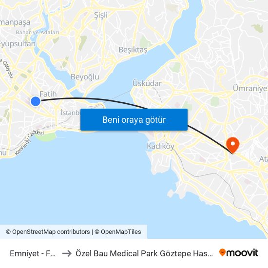 Emniyet - Fatih to Özel Bau Medical Park Göztepe Hastanesi map