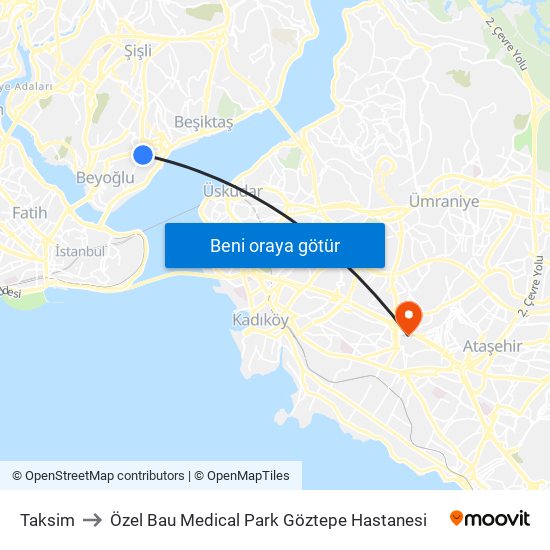 Taksim to Özel Bau Medical Park Göztepe Hastanesi map