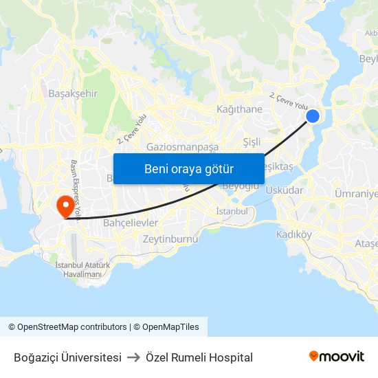 Boğaziçi Üniversitesi to Özel Rumeli Hospital map