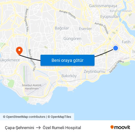 Çapa-Şehremini to Özel Rumeli Hospital map