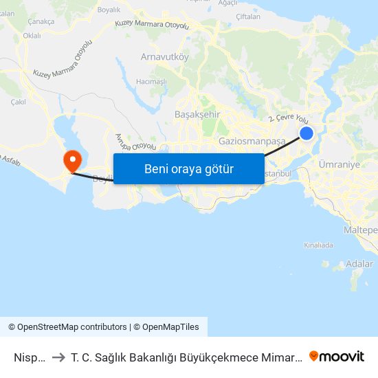 Nispetiye to T. C. Sağlık Bakanlığı Büyükçekmece Mimar Sinan Devlet Hastanesi map