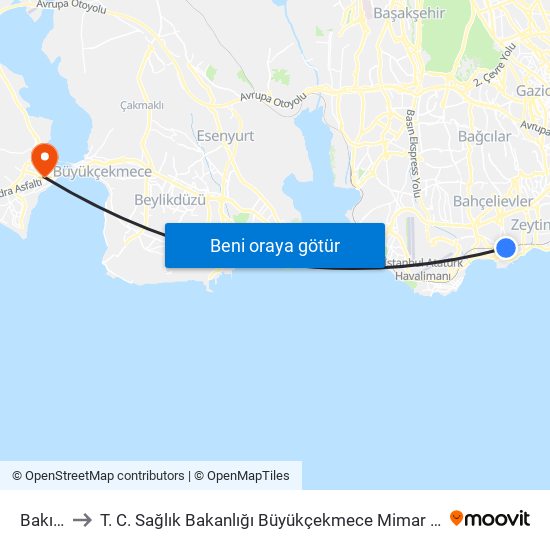 Bakırköy to T. C. Sağlık Bakanlığı Büyükçekmece Mimar Sinan Devlet Hastanesi map