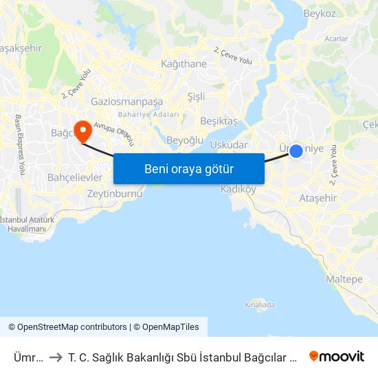 Ümraniye to T. C. Sağlık Bakanlığı Sbü İstanbul Bağcılar Eğitim ve Araştırma Hastanesi map