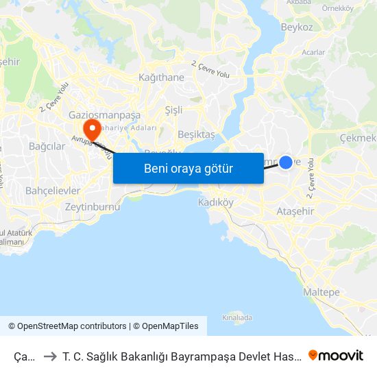 Çarşı to T. C. Sağlık Bakanlığı Bayrampaşa Devlet Hastanesi map