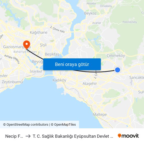 Necip Fazıl to T. C. Sağlık Bakanlığı Eyüpsultan Devlet Hastanesi map