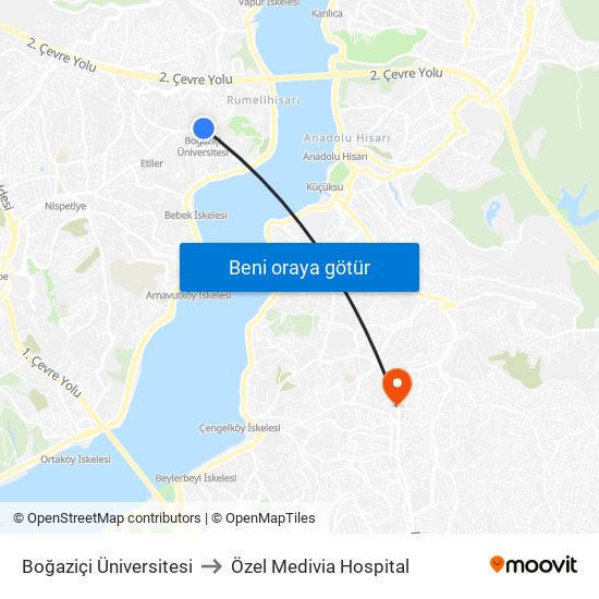 Boğaziçi Üniversitesi to Özel Medivia Hospital map