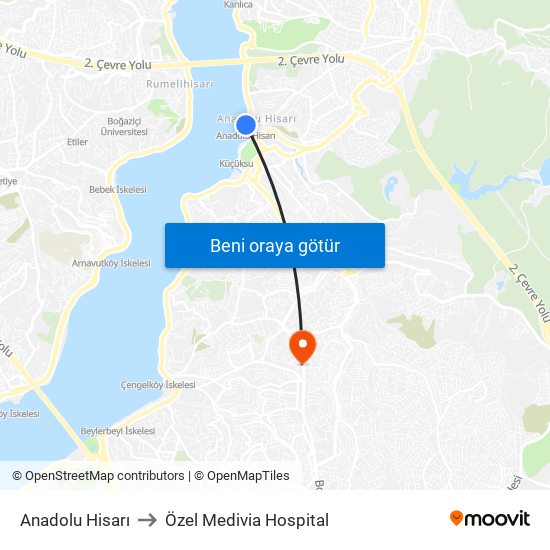 Anadolu Hisarı to Özel Medivia Hospital map
