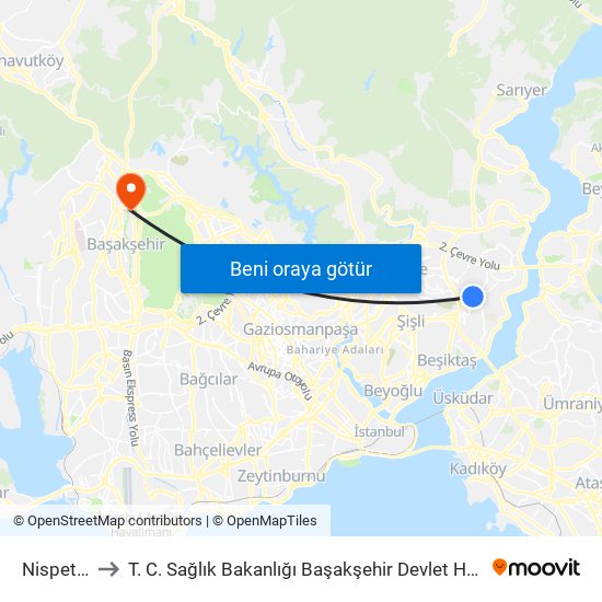 Nispetiye to T. C. Sağlık Bakanlığı Başakşehir Devlet Hastanesi map