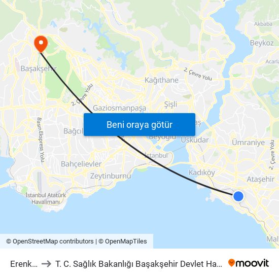 Erenköy to T. C. Sağlık Bakanlığı Başakşehir Devlet Hastanesi map