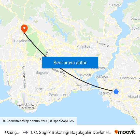 Uzunçayır to T. C. Sağlık Bakanlığı Başakşehir Devlet Hastanesi map