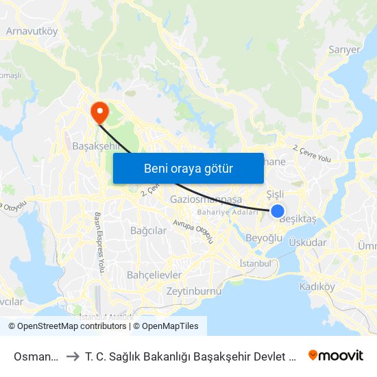 Osmanbey to T. C. Sağlık Bakanlığı Başakşehir Devlet Hastanesi map