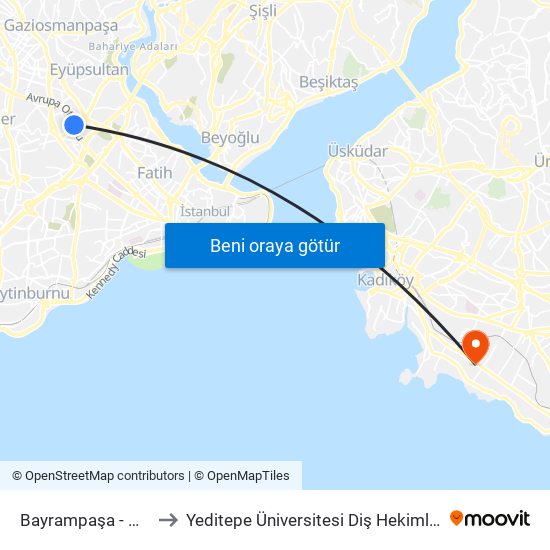 Bayrampaşa - Maltepe to Yeditepe Üniversitesi Diş Hekimliği Fakültesi map