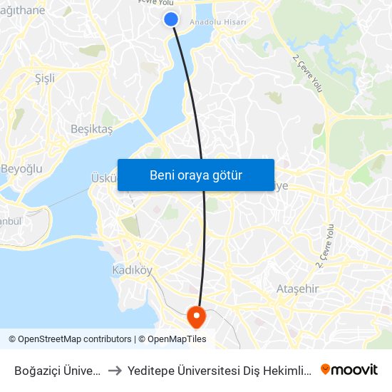Boğaziçi Üniversitesi to Yeditepe Üniversitesi Diş Hekimliği Fakültesi map