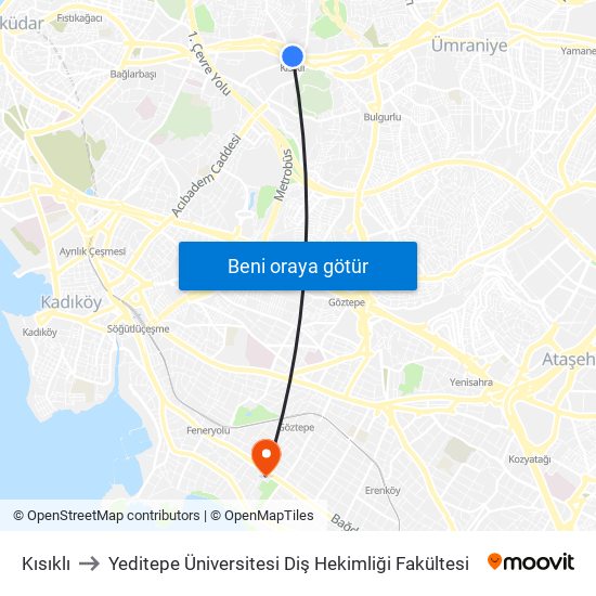 Kısıklı to Yeditepe Üniversitesi Diş Hekimliği Fakültesi map