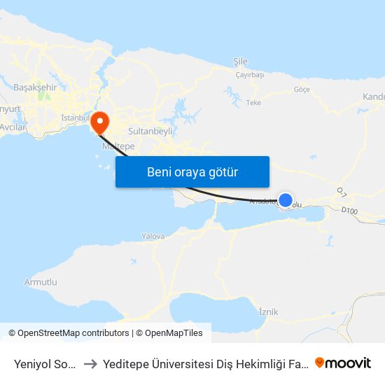 Yeniyol Sokak to Yeditepe Üniversitesi Diş Hekimliği Fakültesi map