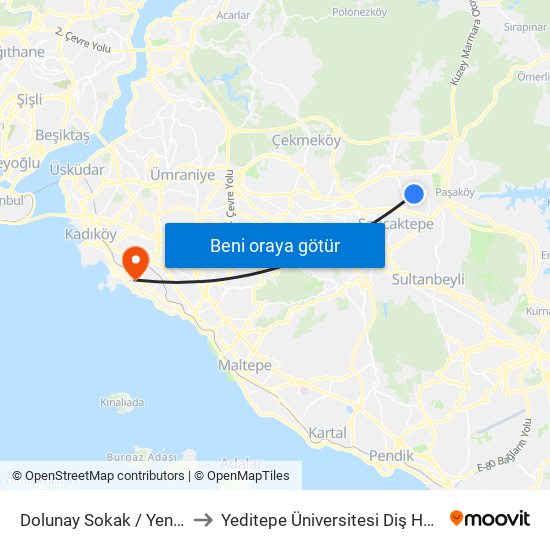 Dolunay Sokak / Yeni Dogan Yönü to Yeditepe Üniversitesi Diş Hekimliği Fakültesi map