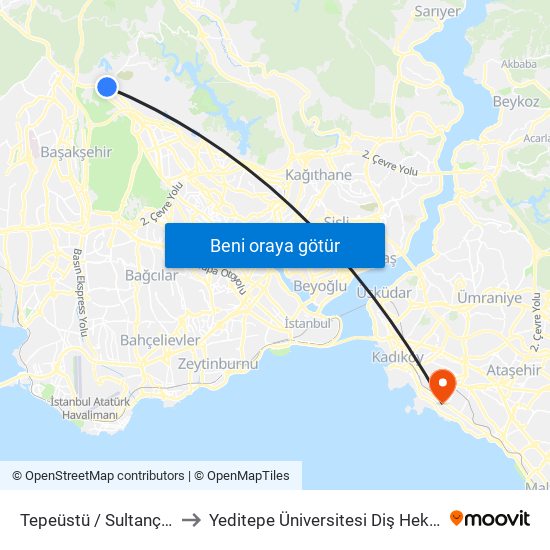 Tepeüstü / Sultançıftlıgı Yönü to Yeditepe Üniversitesi Diş Hekimliği Fakültesi map