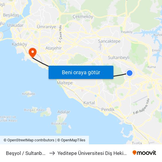 Beşyol / Sultanbeyli Yönü to Yeditepe Üniversitesi Diş Hekimliği Fakültesi map