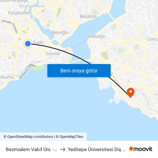 Bezmialem Vakıf Üni. - Edirnekapı Yönü to Yeditepe Üniversitesi Diş Hekimliği Fakültesi map