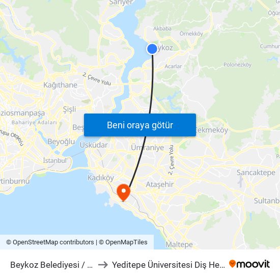 Beykoz Belediyesi / Beykoz Yönü to Yeditepe Üniversitesi Diş Hekimliği Fakültesi map