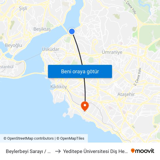 Beylerbeyi Sarayı / Beykoz Yönü to Yeditepe Üniversitesi Diş Hekimliği Fakültesi map