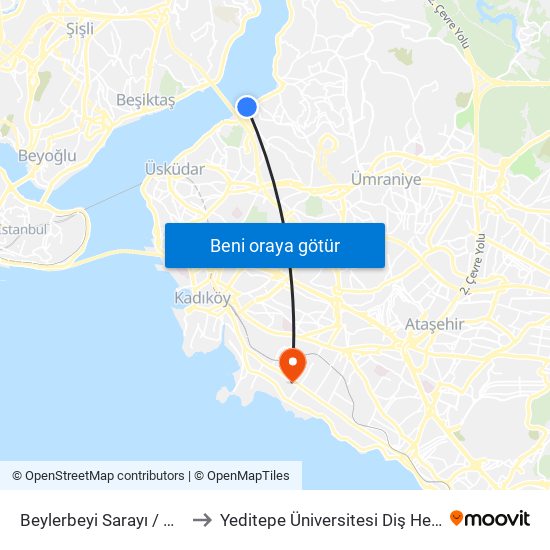 Beylerbeyi Sarayı / Üsküdar Yönü to Yeditepe Üniversitesi Diş Hekimliği Fakültesi map