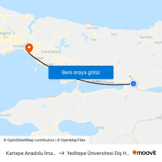 Kartepe Anadolu İmam Hatip Lisesi to Yeditepe Üniversitesi Diş Hekimliği Fakültesi map